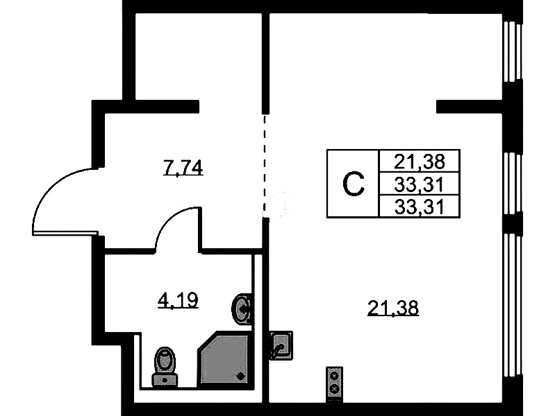 Квартира студия 33.31 м², 1/11 эт., ЖК «Новое Колпино»